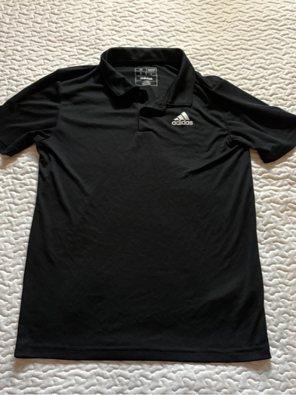 adidas Black Polo Shirt with White Logo - Kids
